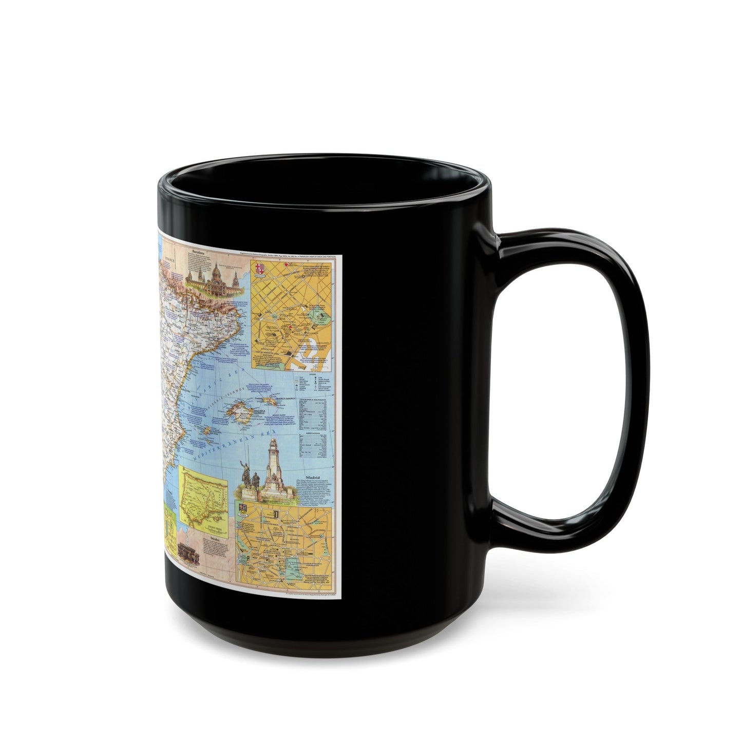 Spain and Portugal - A Traveller's Map 1 (1984) (Map) Black Coffee Mug-The Sticker Space