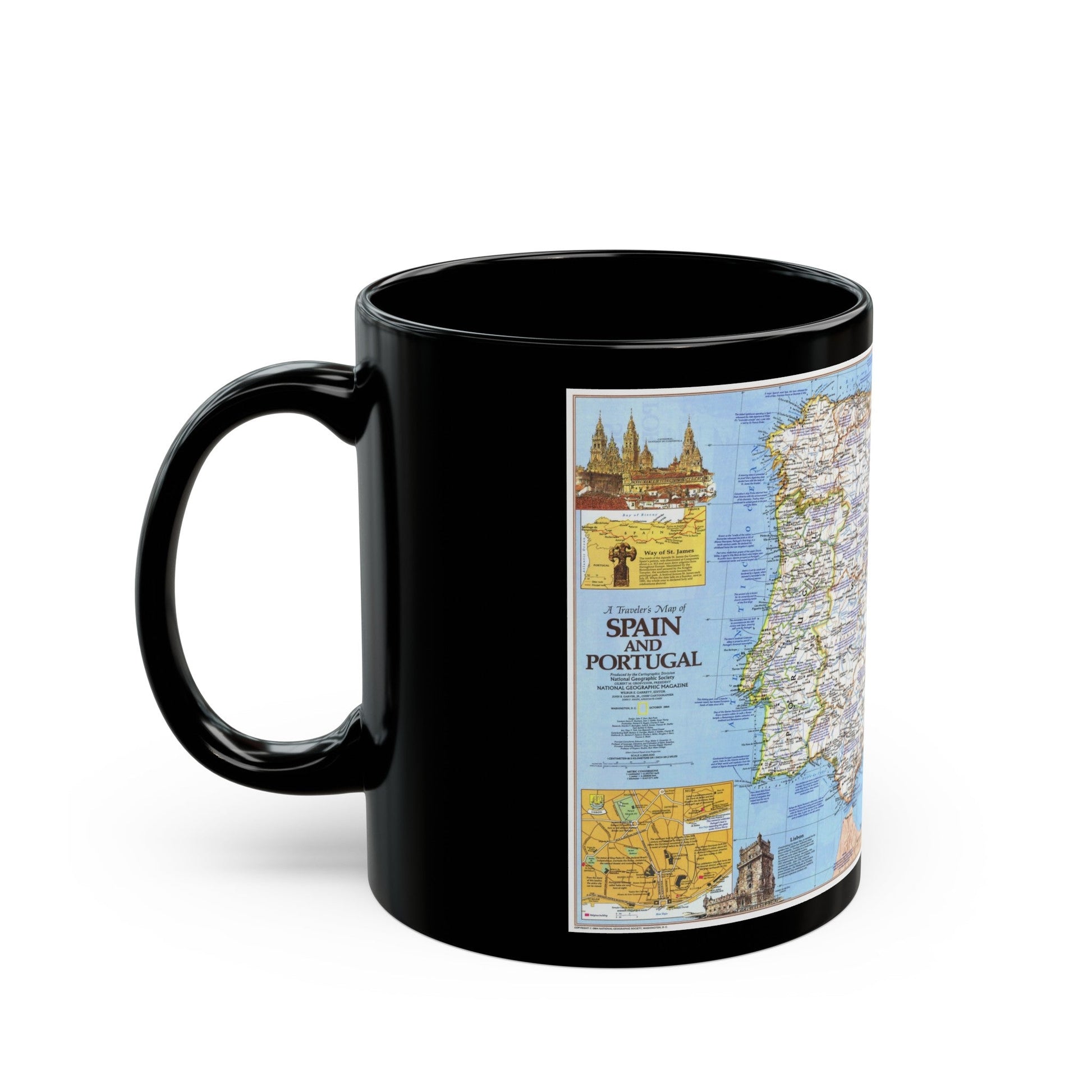 Spain and Portugal - A Traveller's Map 1 (1984) (Map) Black Coffee Mug-The Sticker Space