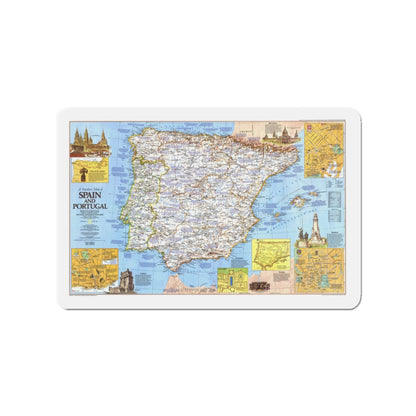 Spain and Portugal - A Traveller's Map 1 (1984) (Map) Refrigerator Magnet-3" x 3"-The Sticker Space