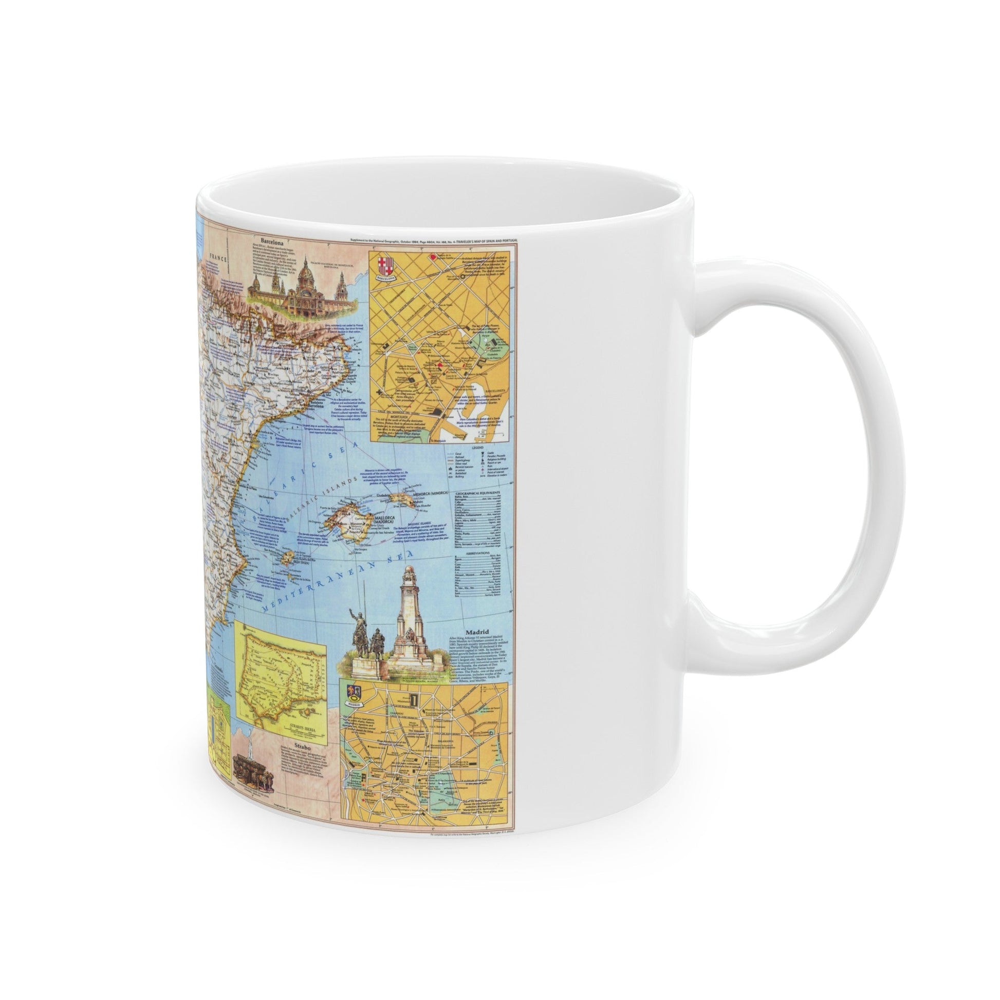 Spain and Portugal - A Traveller's Map 1 (1984) (Map) White Coffee Mug-The Sticker Space