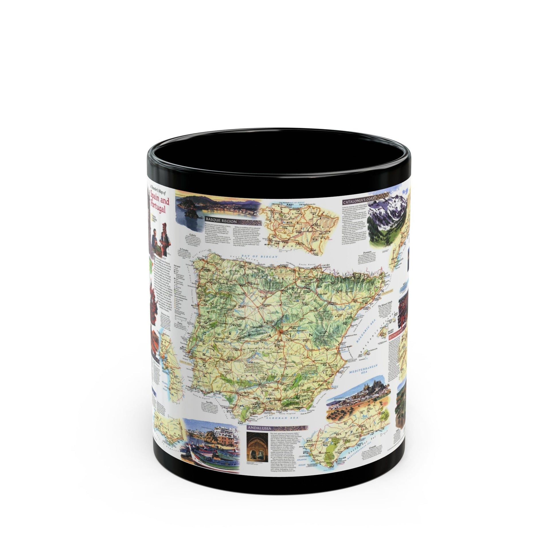 Spain and Portugal - A Traveller's Map (1998) (Map) Black Coffee Mug-11oz-The Sticker Space