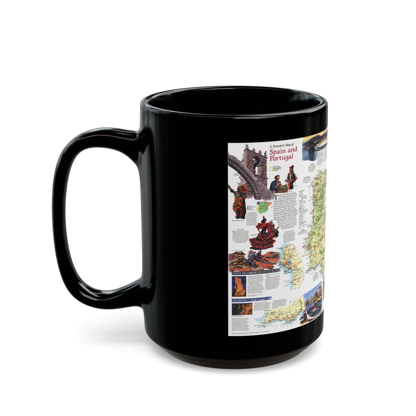 Spain and Portugal - A Traveller's Map (1998) (Map) Black Coffee Mug-The Sticker Space