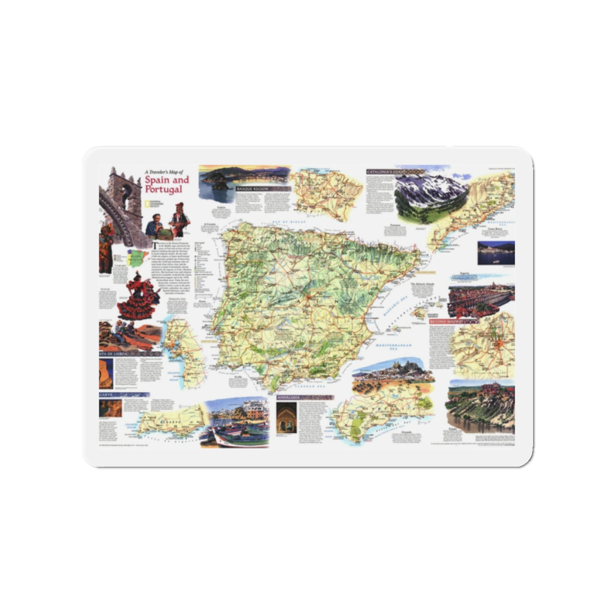 Spain and Portugal - A Traveller's Map (1998) (Map) Refrigerator Magnet-2" x 2"-The Sticker Space