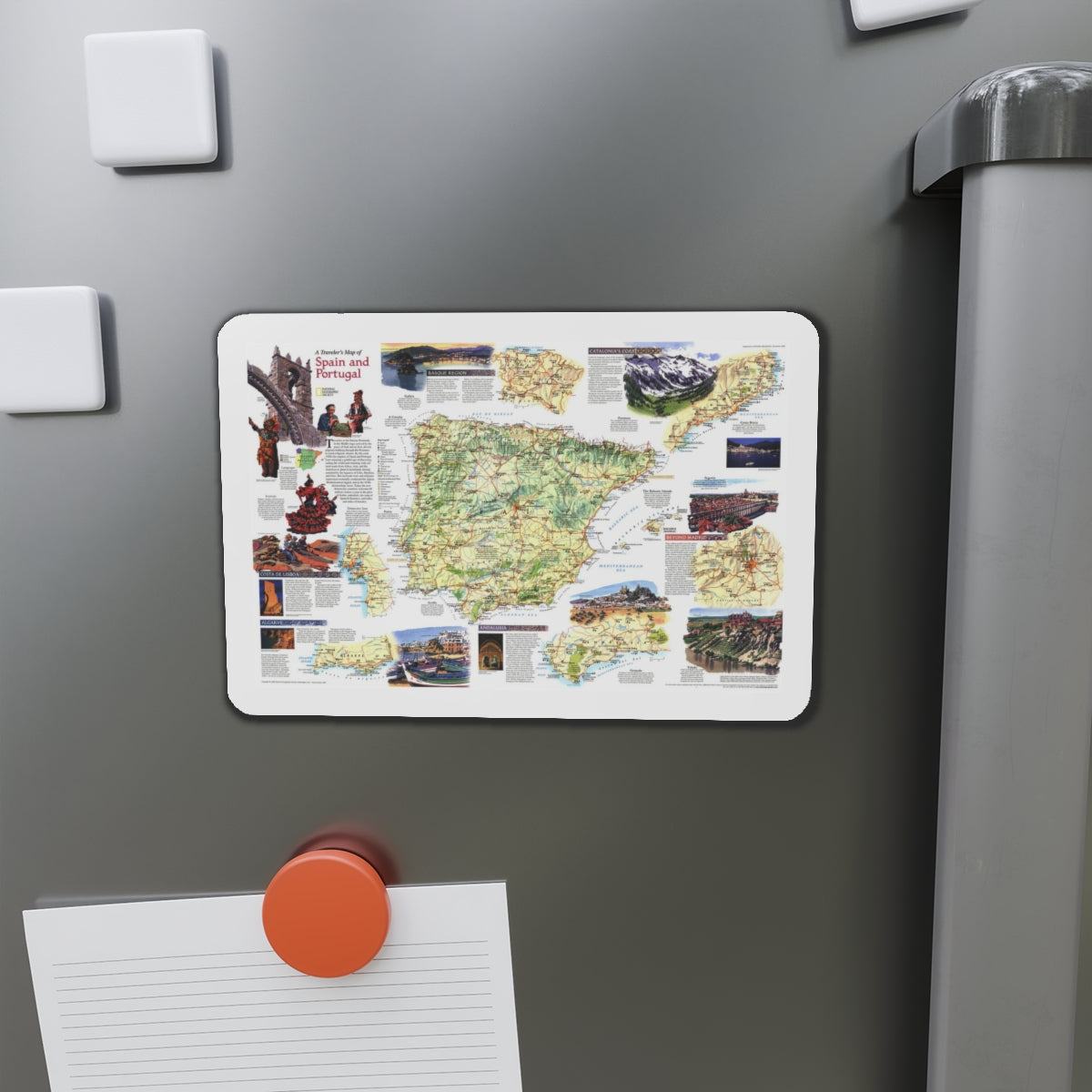 Spain and Portugal - A Traveller's Map (1998) (Map) Refrigerator Magnet-The Sticker Space