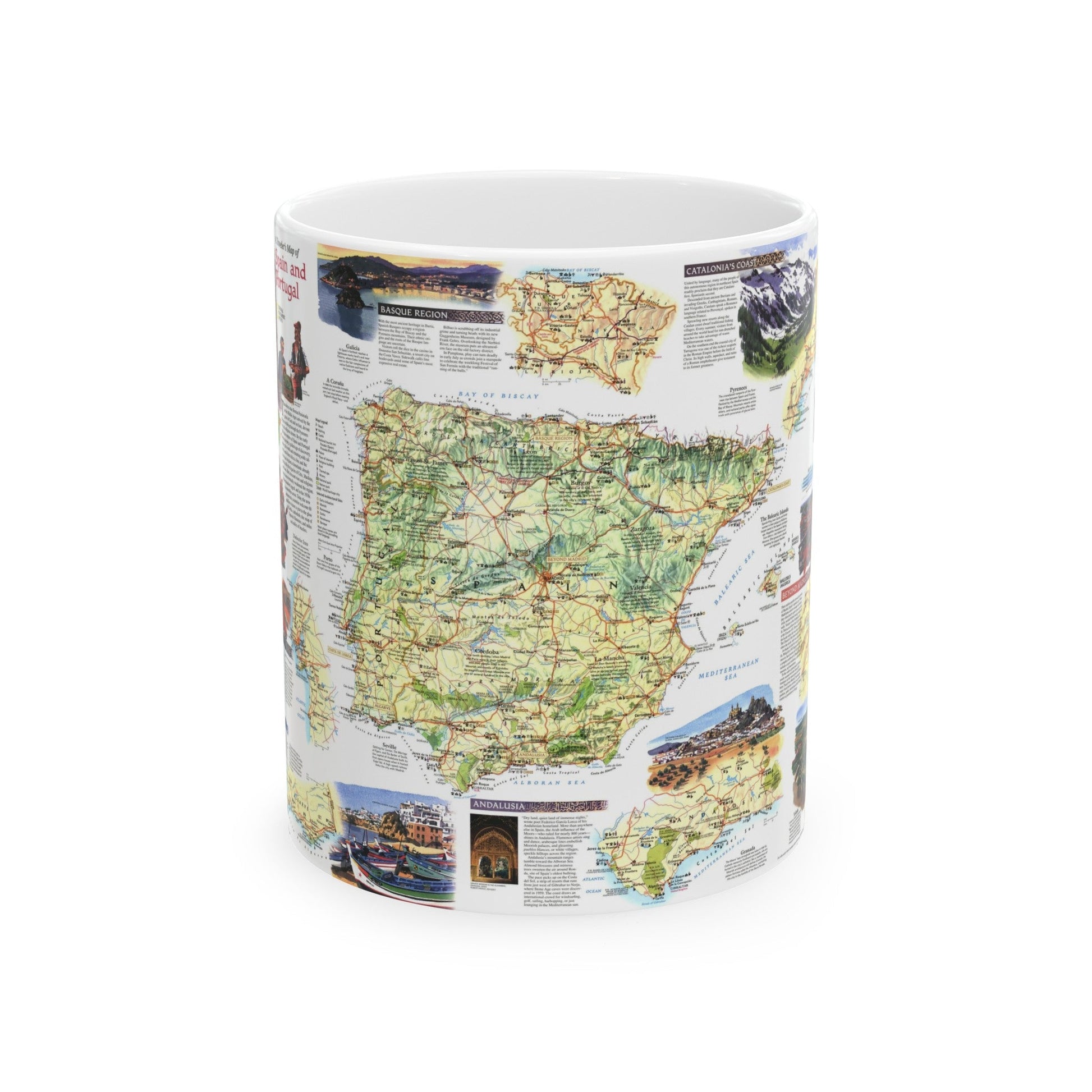 Spain and Portugal - A Traveller's Map (1998) (Map) White Coffee Mug-11oz-The Sticker Space