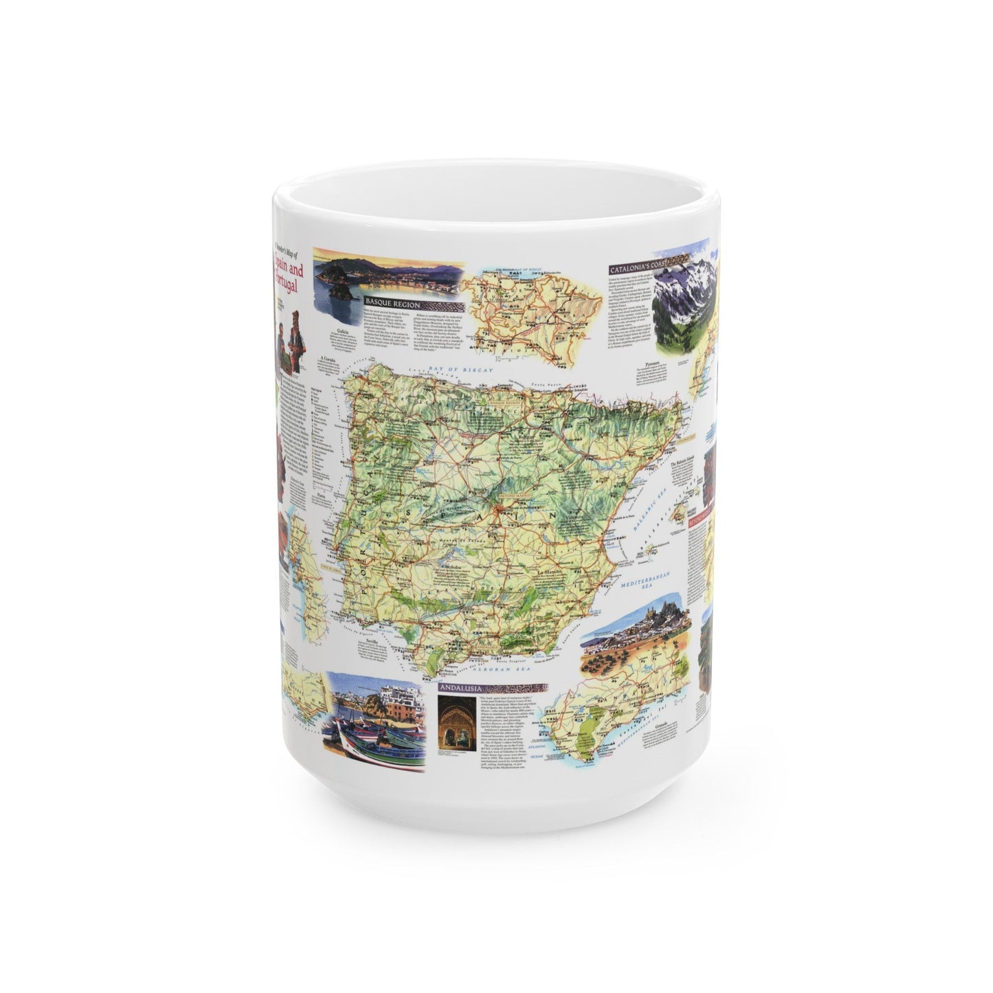 Spain and Portugal - A Traveller's Map (1998) (Map) White Coffee Mug-15oz-The Sticker Space