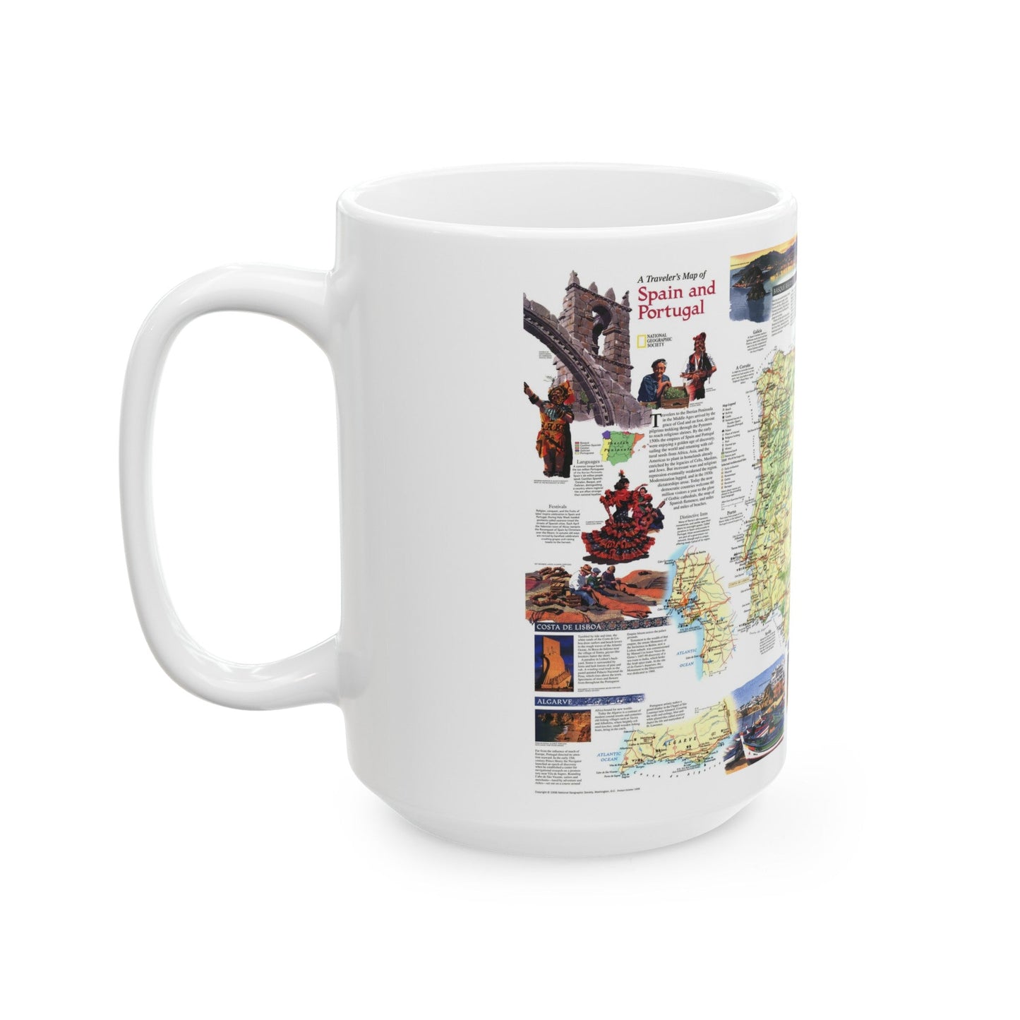 Spain and Portugal - A Traveller's Map (1998) (Map) White Coffee Mug-The Sticker Space