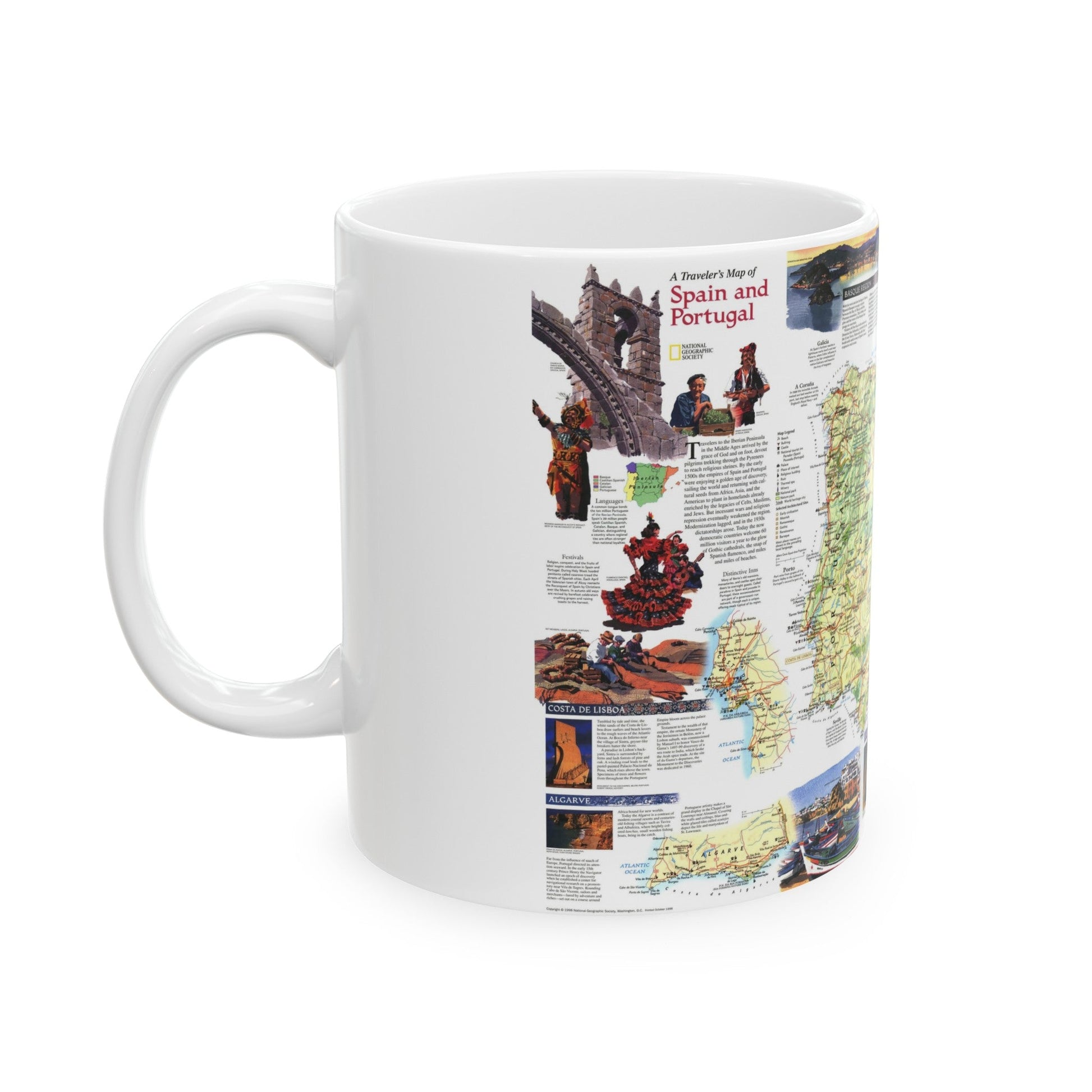 Spain and Portugal - A Traveller's Map (1998) (Map) White Coffee Mug-The Sticker Space