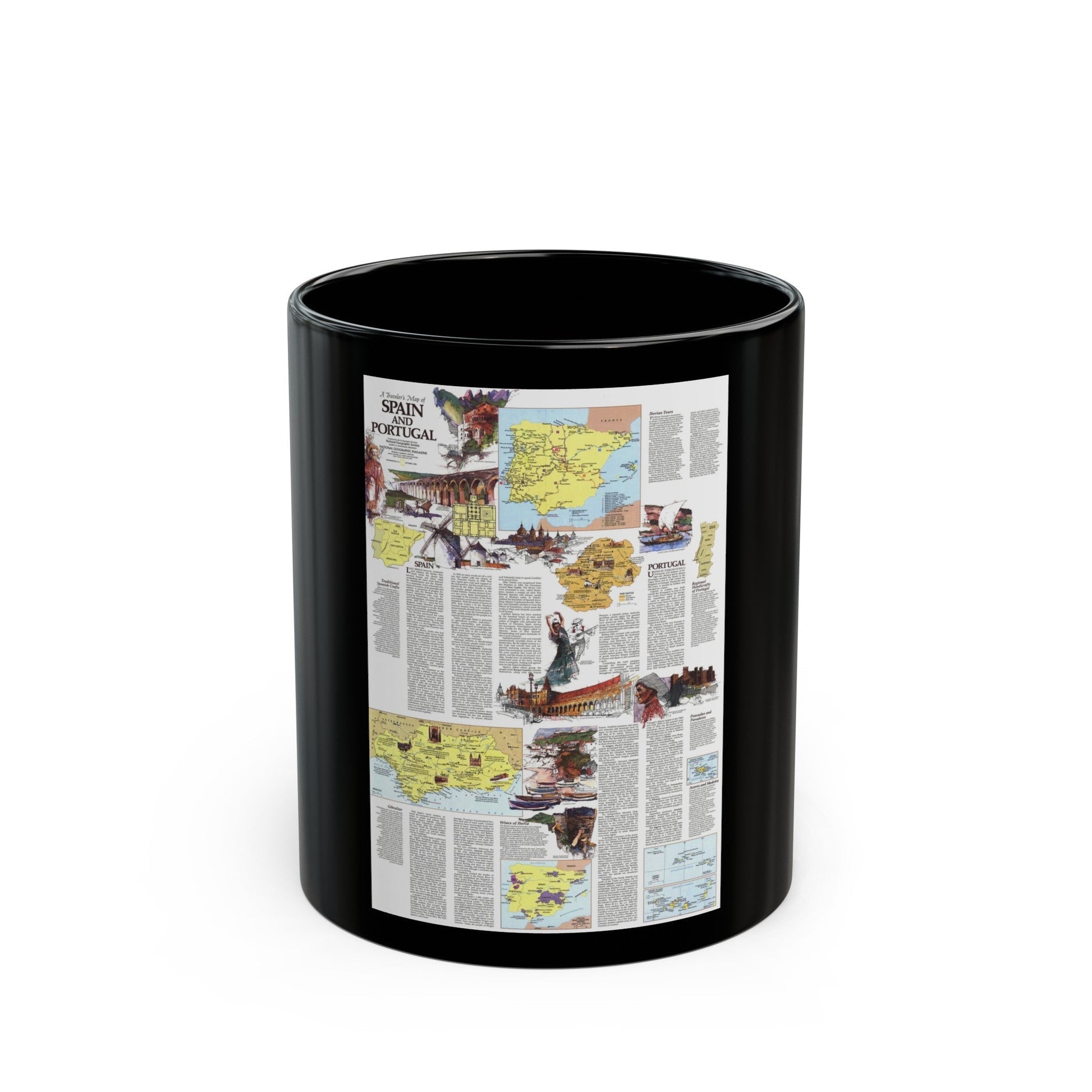 Spain and Portugal - A Traveller's Map 2 (1984) (Map) Black Coffee Mug-11oz-The Sticker Space