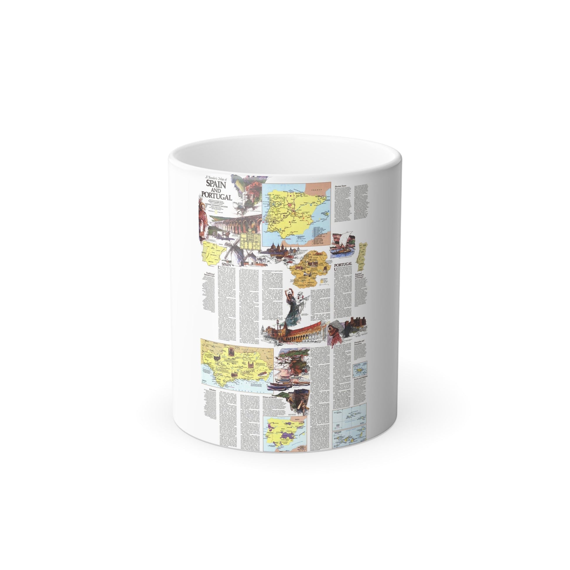 Spain and Portugal - A Traveller's Map 2 (1984) (Map) Color Changing Mug 11oz-11oz-The Sticker Space