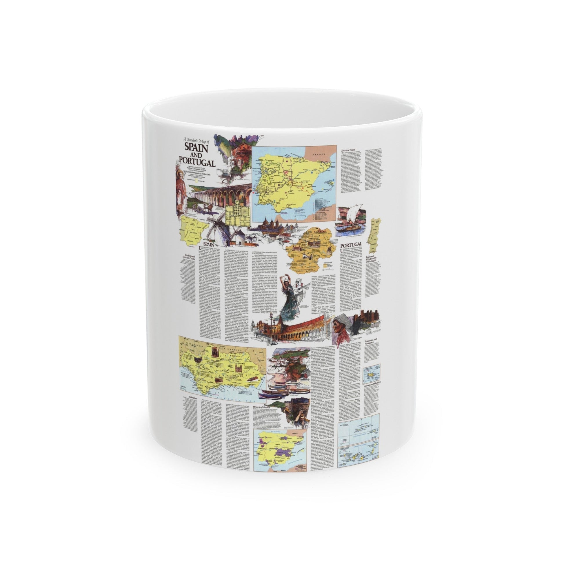 Spain and Portugal - A Traveller's Map 2 (1984) (Map) White Coffee Mug-11oz-The Sticker Space