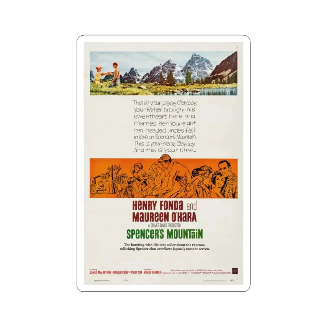 Spencer's Mountain 1963 Movie Poster - STICKER Vinyl Kiss-Cut Decal 6 Inch White - The Sticker Space