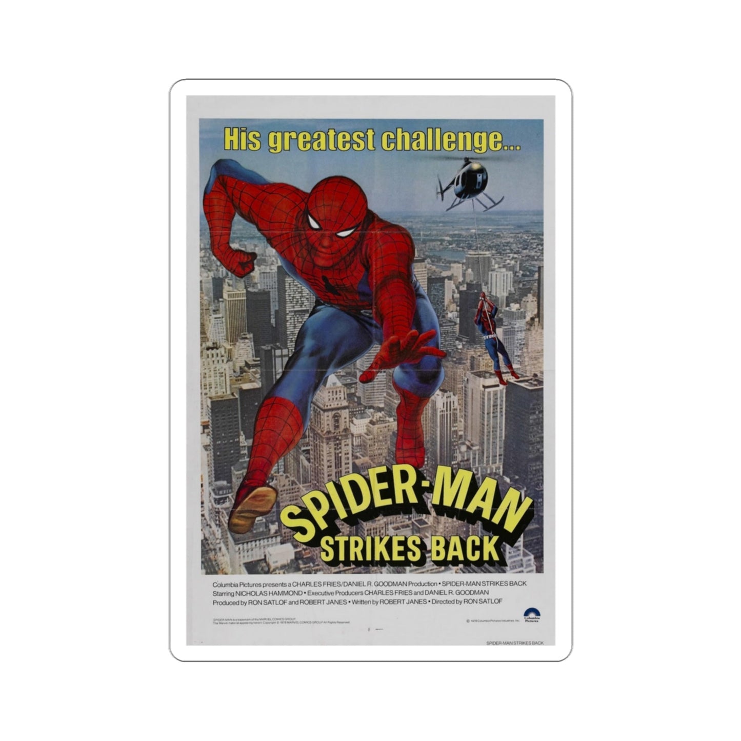 Spider Man Strikes Back 1978 Movie Poster STICKER Vinyl Die-Cut Decal-3 Inch-The Sticker Space