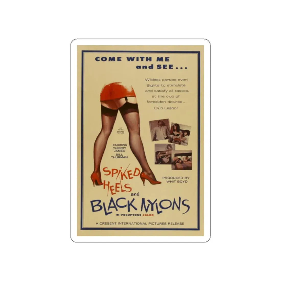 SPIKED HEELS AND BLACK NYLONS 1967 Movie Poster STICKER Vinyl Die-Cut Decal 2 Inch - The Sticker Space