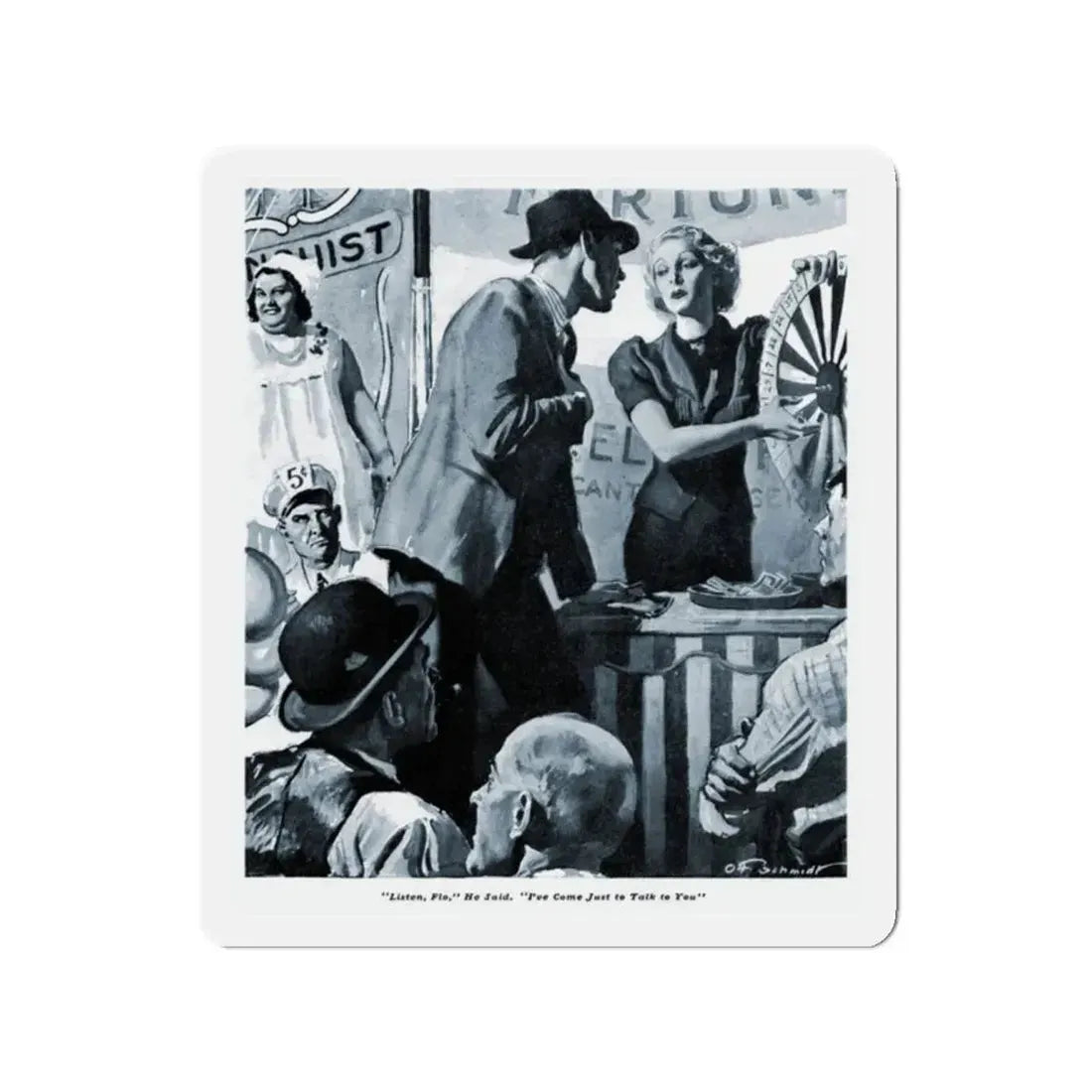 Spin the Wheel of Love, 1937 (Magazine Illustration) Refrigerator Magnet 2 Inch Die-Cut - The Sticker Space