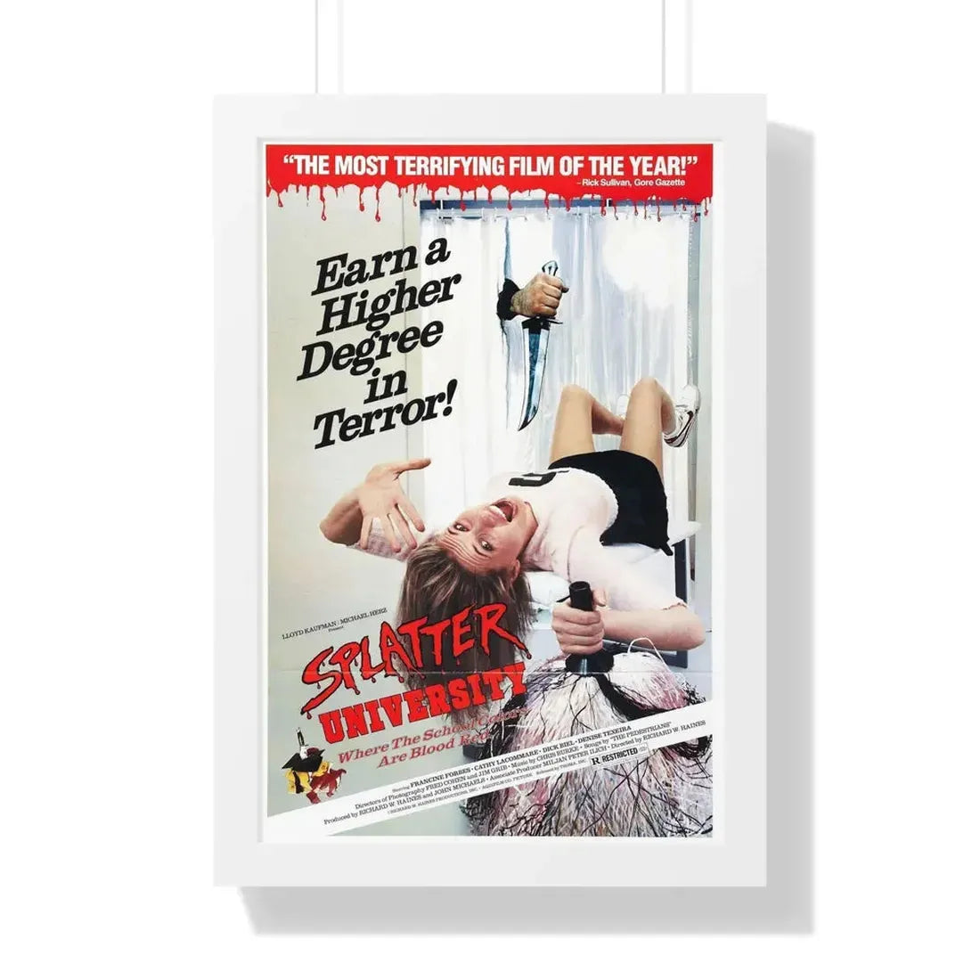 SPLATTER UNIVERSITY 1984 - Framed Movie Poster 16″ x 24″ White - The Sticker Space
