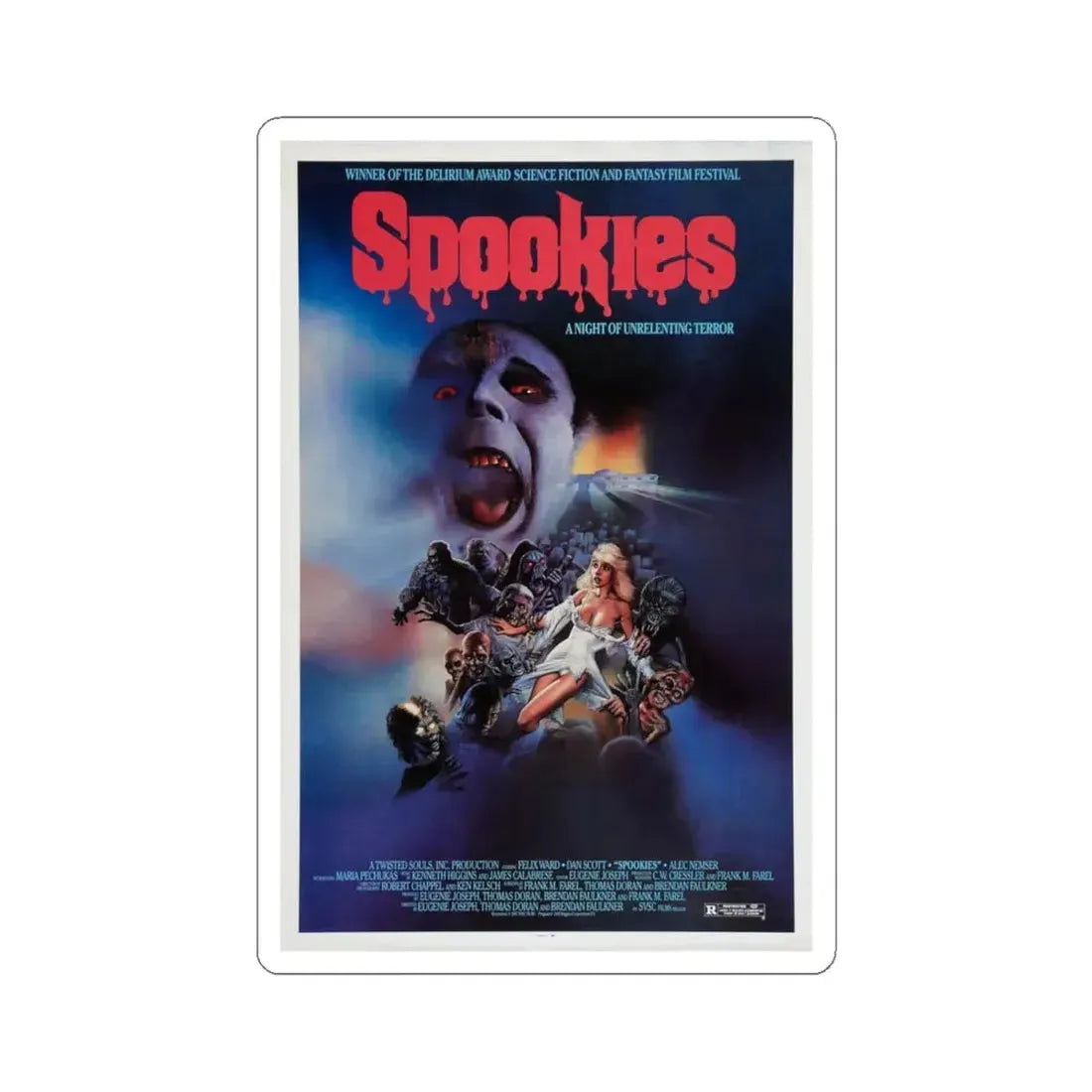SPOOKIES 1986 Movie Poster - STICKER Vinyl Kiss-Cut Decal 4 Inch White - The Sticker Space