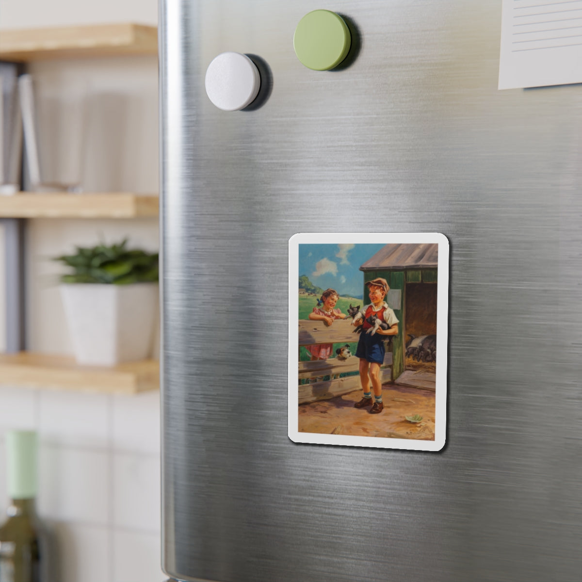 Spring's Piglets (Magazine Illustration) Refrigerator Magnet-The Sticker Space