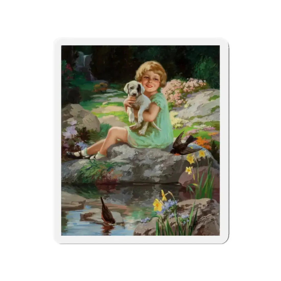 Springtime in Wonderland (Magazine Illustration) Refrigerator Magnet 2 Inch Die-Cut - The Sticker Space