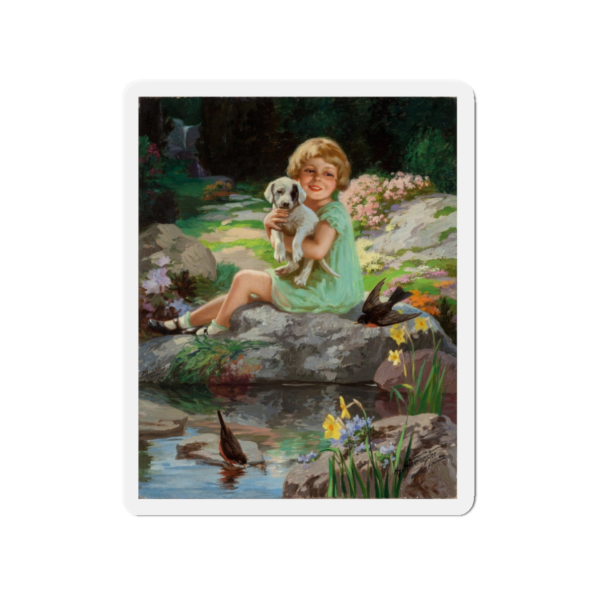 Springtime in Wonderland (Magazine Illustration) Refrigerator Magnet-3" x 3"-The Sticker Space