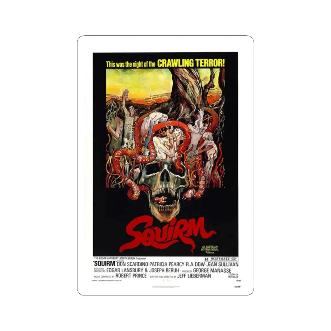 SQUIRM 1976 Movie Poster - STICKER Vinyl Kiss-Cut Decal 2 Inch White - The Sticker Space