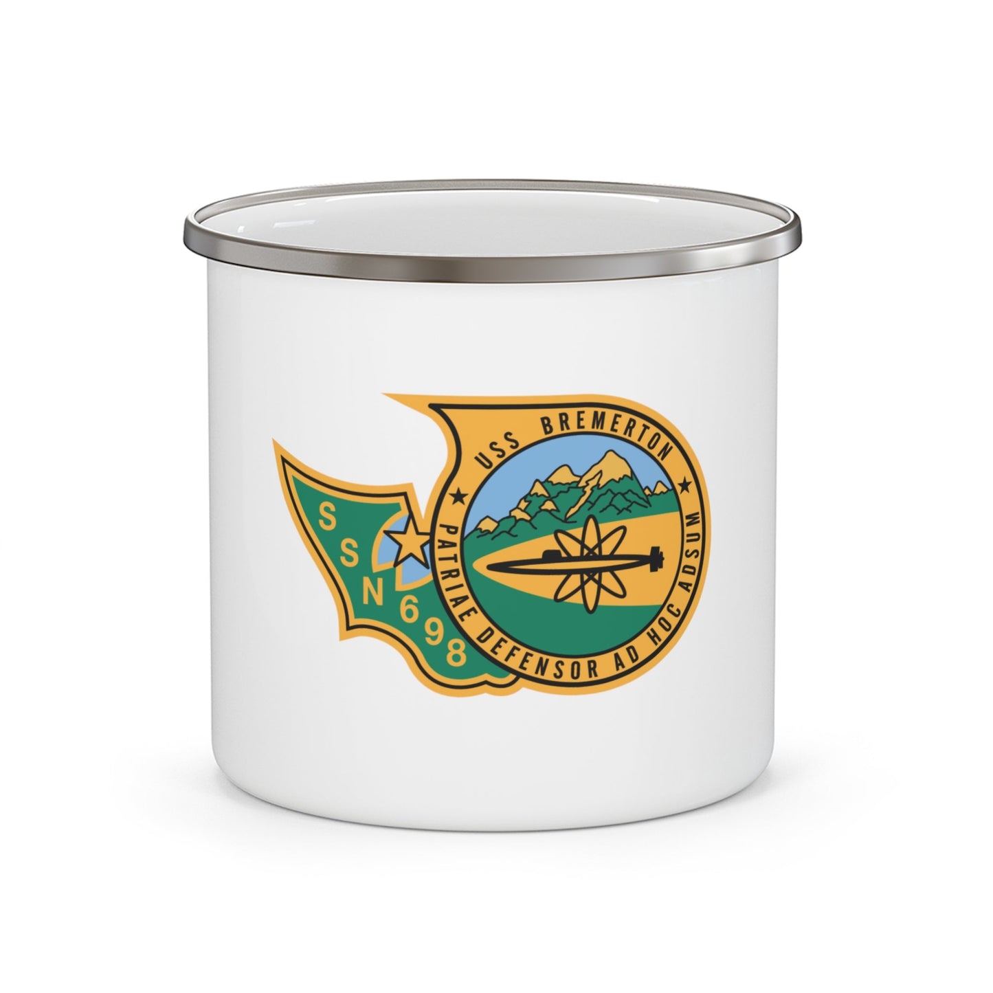 SSN 698 USS Bremerton Patriae Defensor AD Hoc Adsum (U.S. Navy) Enamel Mug 12oz-12oz-The Sticker Space