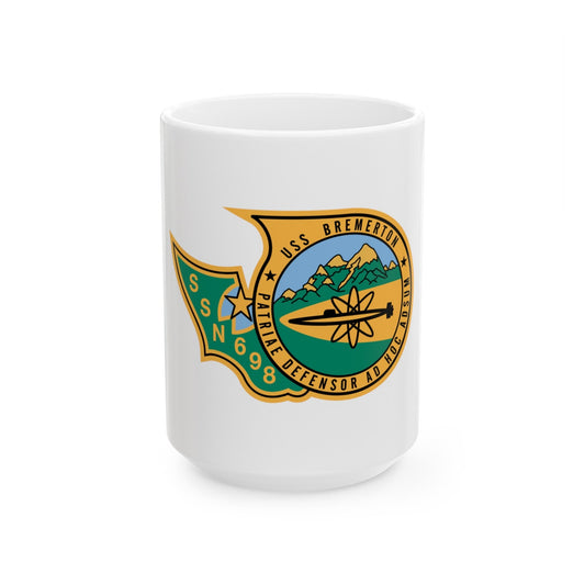 SSN 698 USS Bremerton Patriae Defensor AD Hoc Adsum (U.S. Navy) White Coffee Mug-15oz-The Sticker Space