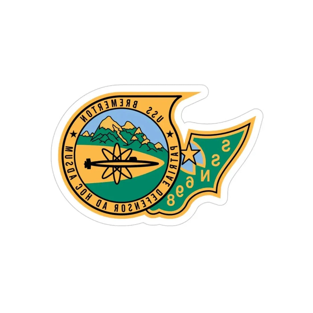 SSN 698 USS Bremerton Patriae Defensor AD Hoc Adsum (U.S. Navy) REVERSE PRINT Transparent Die-Cut STICKER 4 Inch Die-Cut Transparent - The Sticker Space