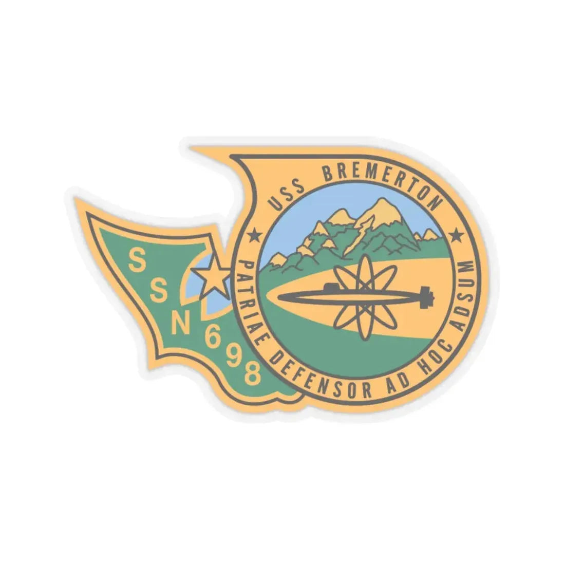 SSN 698 USS Bremerton Patriae Defensor AD Hoc Adsum (U.S. Navy) STICKER Vinyl Kiss-Cut Decal 6 Inch Transparent - The Sticker Space