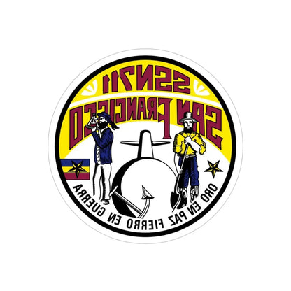 SSN711 San Francisco Oro En Paz Fierro En Guerra (U.S. Navy) REVERSE PRINT Transparent Die-Cut STICKER 4 Inch Die-Cut Transparent - The Sticker Space