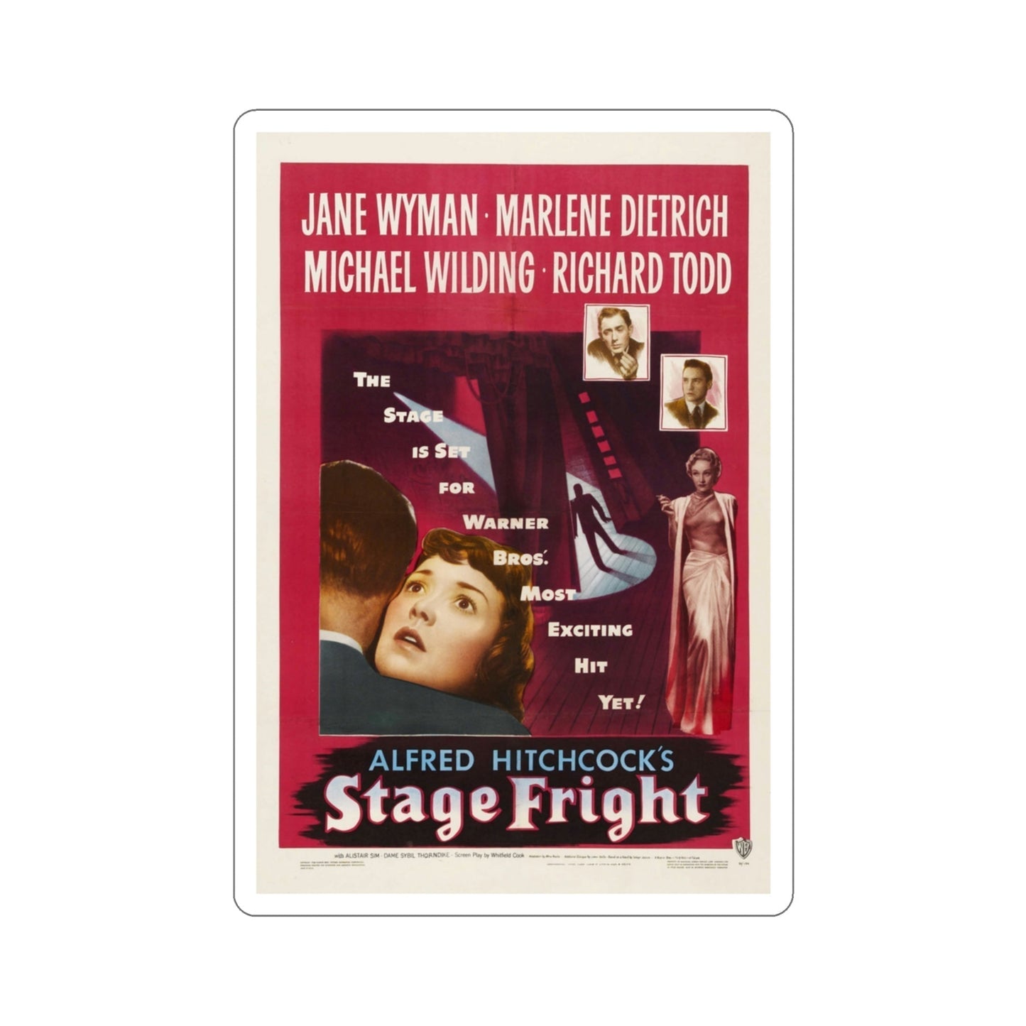 Stage Fright 1950 Movie Poster STICKER Vinyl Die-Cut Decal-3 Inch-The Sticker Space