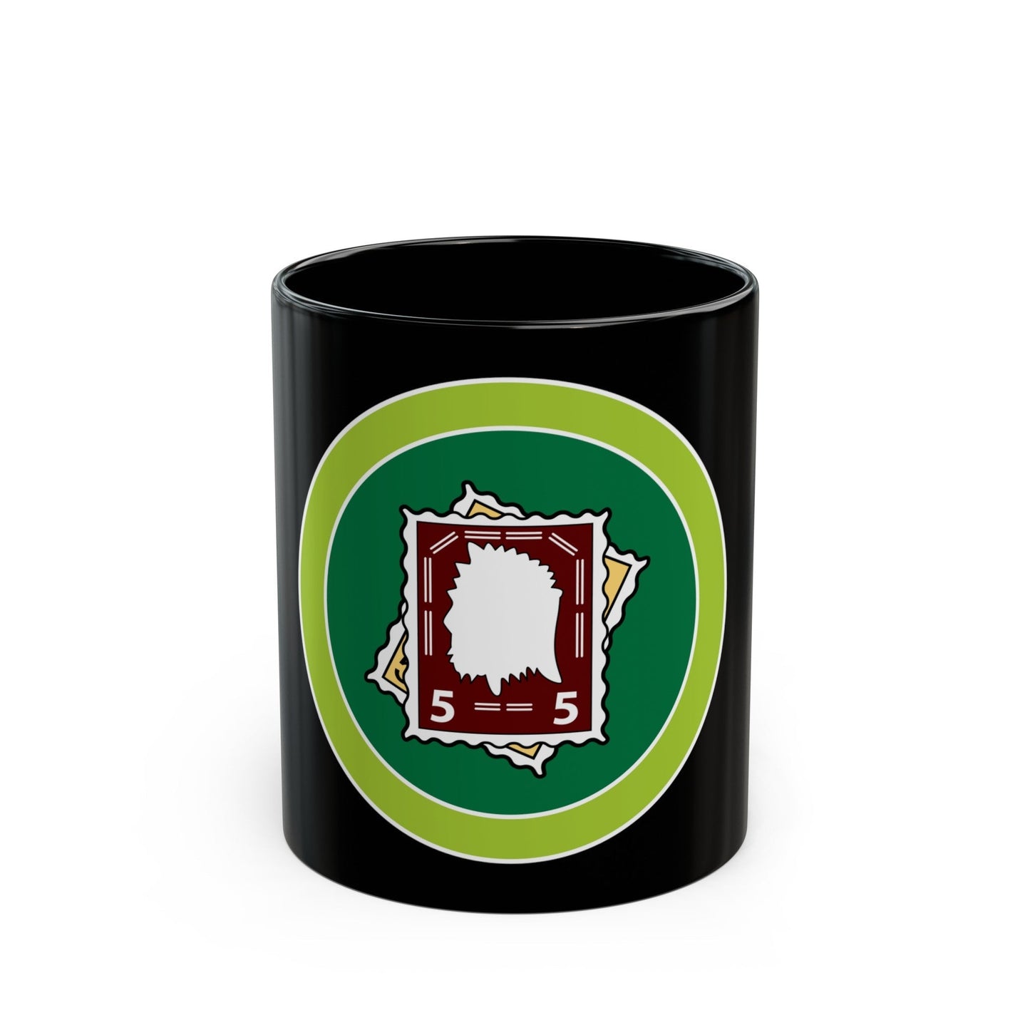 Stamp Collecting (Boy Scout Merit Badge) Black Coffee Mug-11oz-The Sticker Space