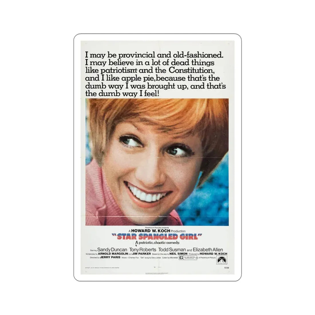 Star Spangled Girl 1971 Movie Poster STICKER Vinyl Die-Cut Decal 6 Inch - The Sticker Space
