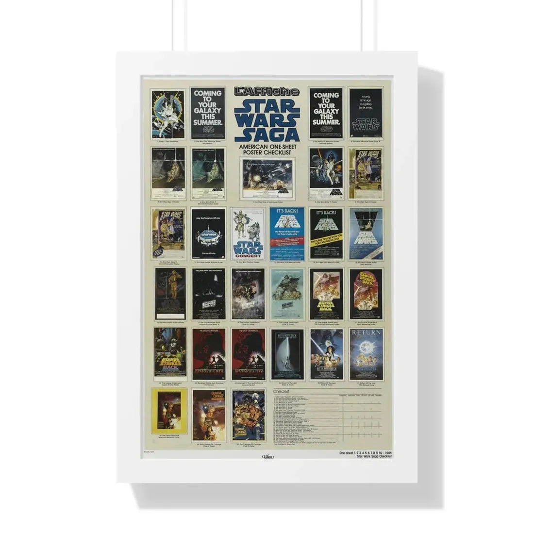 STAR WARS CHECKLIST 1 1977 - Framed Movie Poster 16″ x 24″ White - The Sticker Space