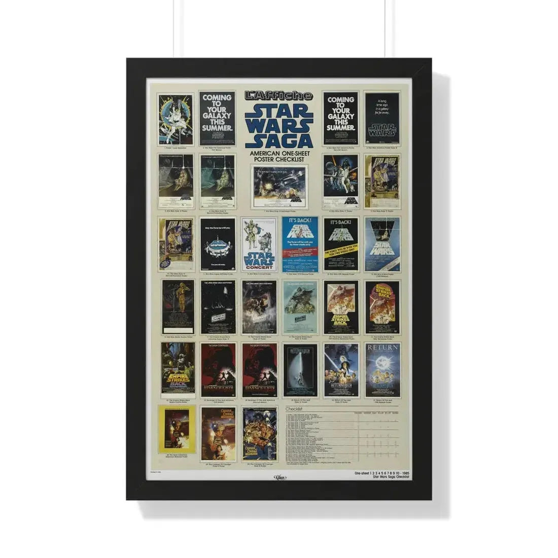 STAR WARS CHECKLIST 1 1977 - Framed Movie Poster 20" x 30" Black - The Sticker Space