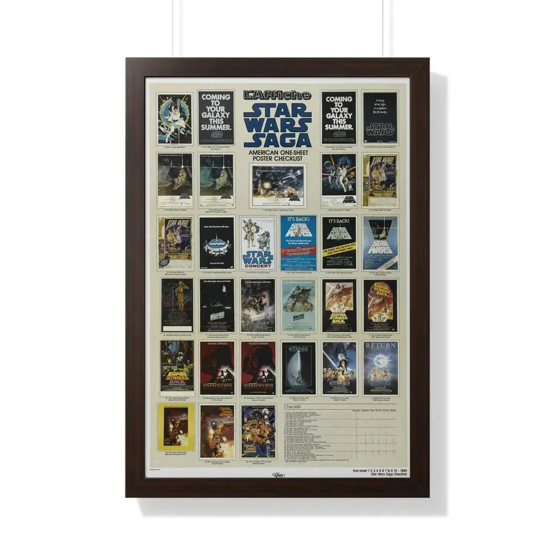 STAR WARS CHECKLIST 1 1977 - Framed Movie Poster 20" x 30" Walnut - The Sticker Space