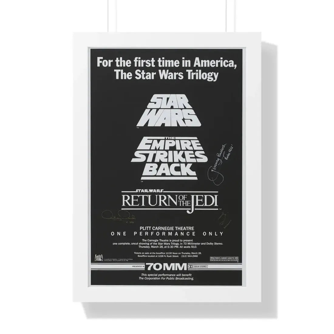 STAR WARS TRILOGY 70MM 1977 - Framed Movie Poster 16″ x 24″ White - The Sticker Space
