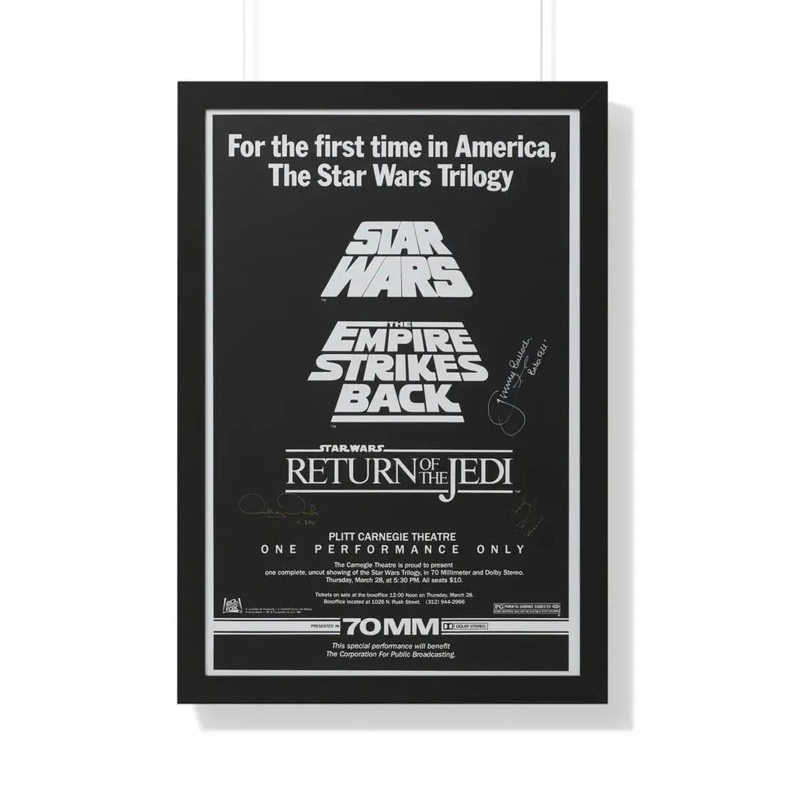 STAR WARS TRILOGY 70MM 1977 - Framed Movie Poster 20" x 30" Black - The Sticker Space