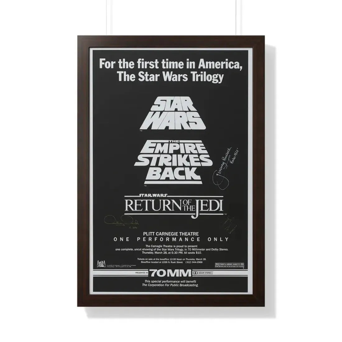 STAR WARS TRILOGY 70MM 1977 - Framed Movie Poster 20" x 30" Walnut - The Sticker Space