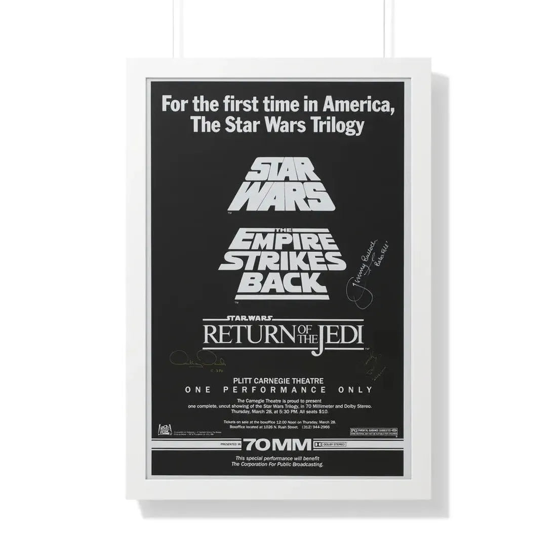 STAR WARS TRILOGY 70MM 1977 - Framed Movie Poster 20" x 30" White - The Sticker Space