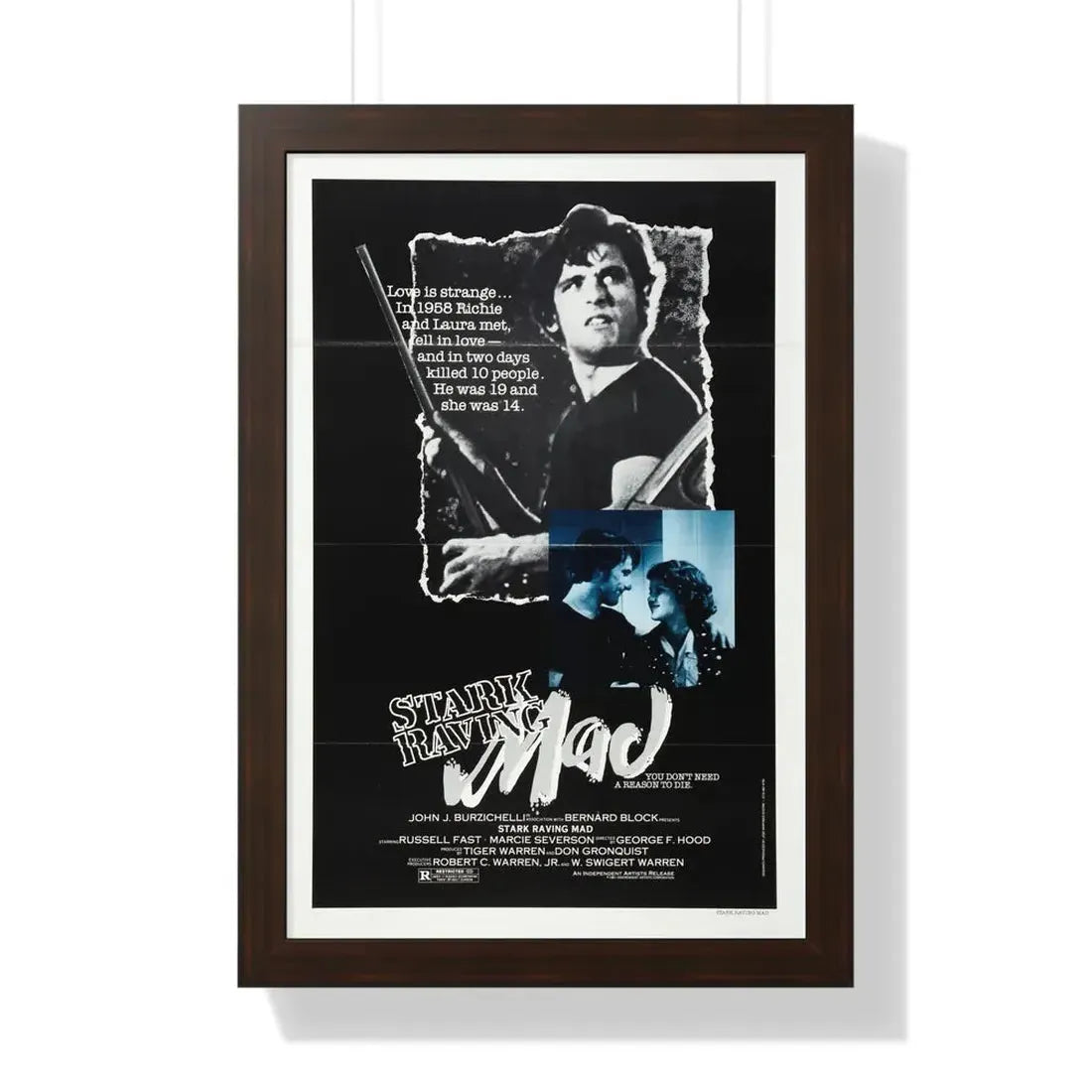 STARK RAVING MAD 1981 - Framed Movie Poster 16″ x 24″ Walnut - The Sticker Space