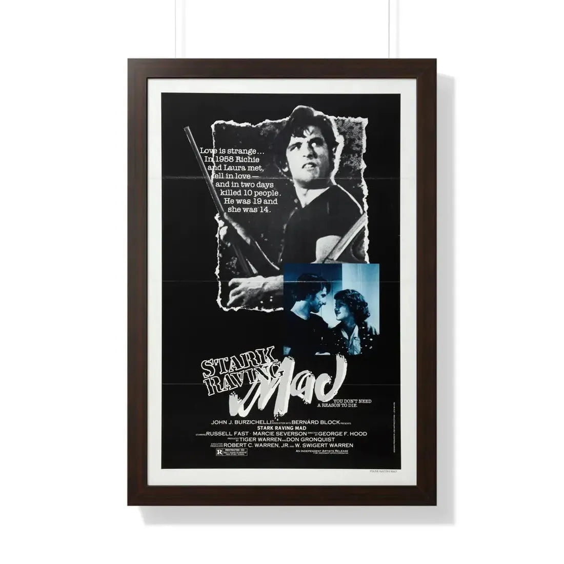 STARK RAVING MAD 1981 - Framed Movie Poster 20" x 30" Walnut - The Sticker Space