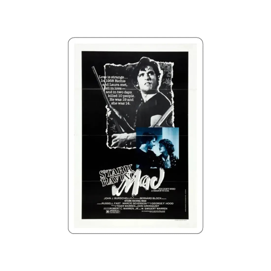 STARK RAVING MAD 1981 Movie Poster STICKER Vinyl Die-Cut Decal 2 Inch - The Sticker Space