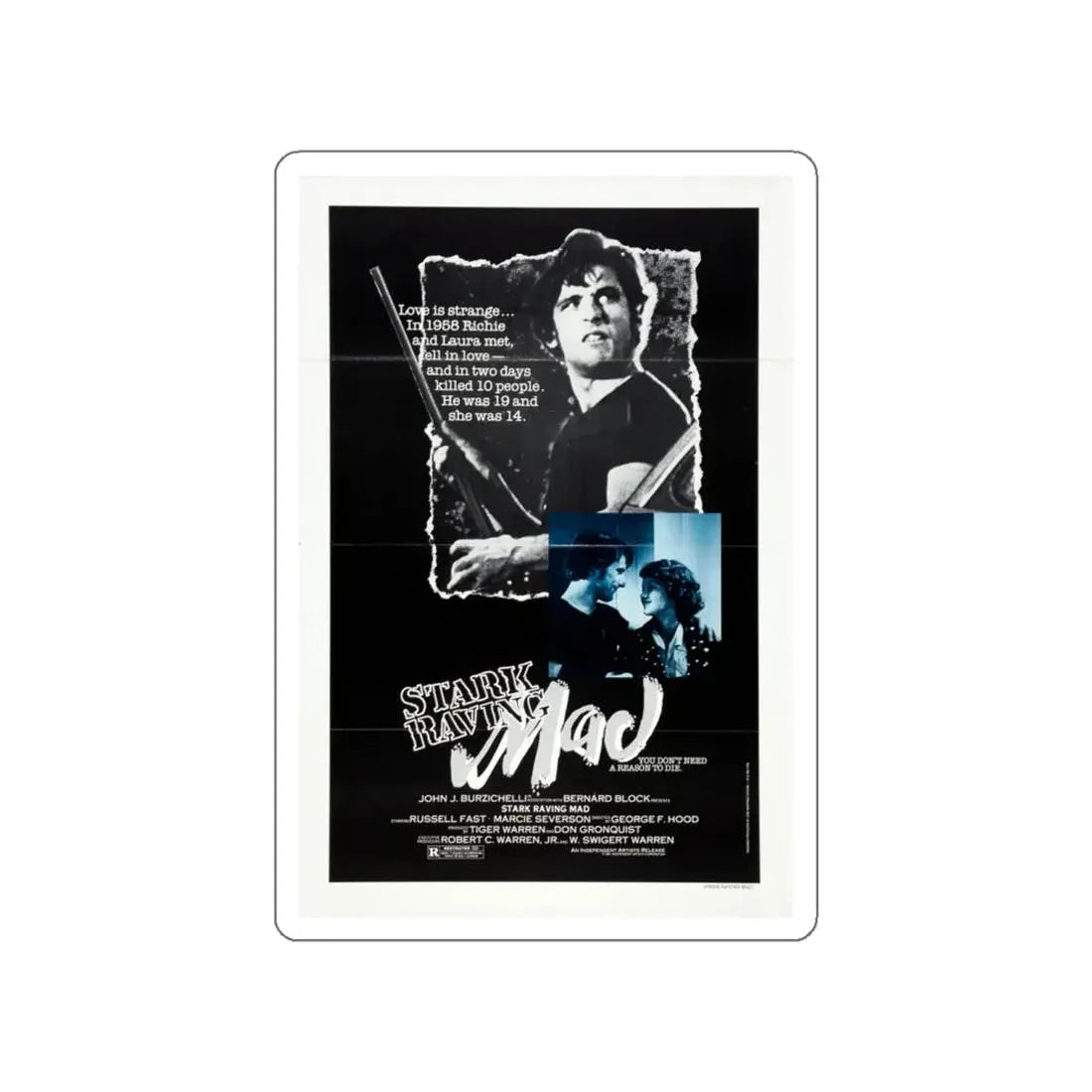 STARK RAVING MAD 1981 Movie Poster STICKER Vinyl Die-Cut Decal 4 Inch - The Sticker Space