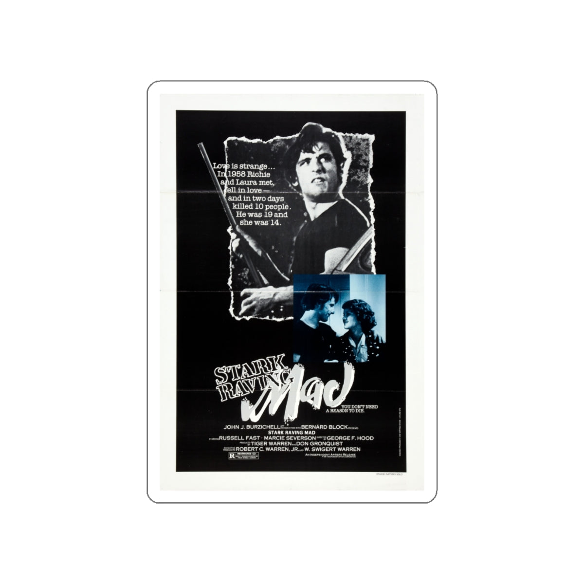 STARK RAVING MAD 1981 Movie Poster STICKER Vinyl Die-Cut Decal-White-The Sticker Space