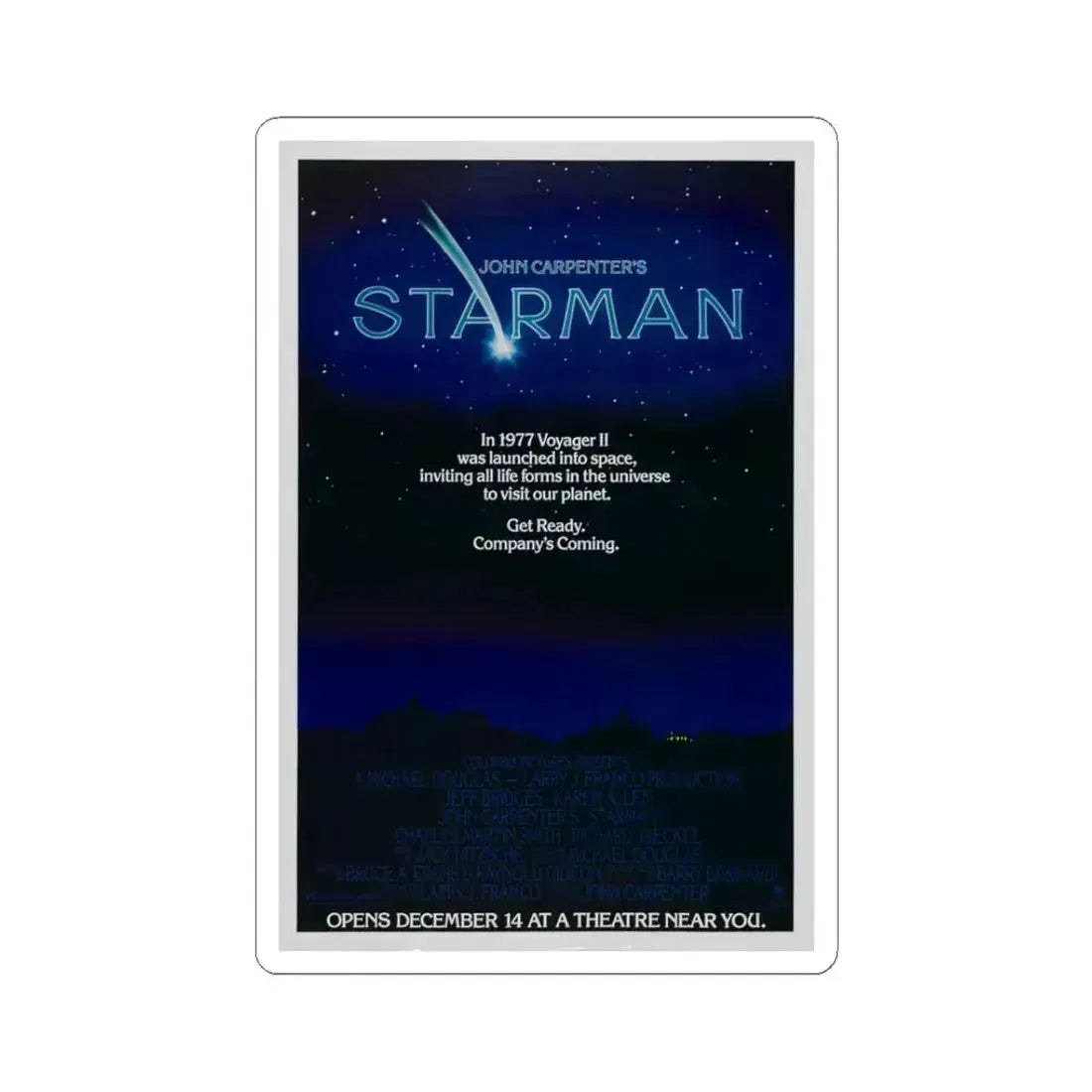 Starman 1984 Movie Poster - STICKER Vinyl Kiss-Cut Decal 3 Inch White - The Sticker Space