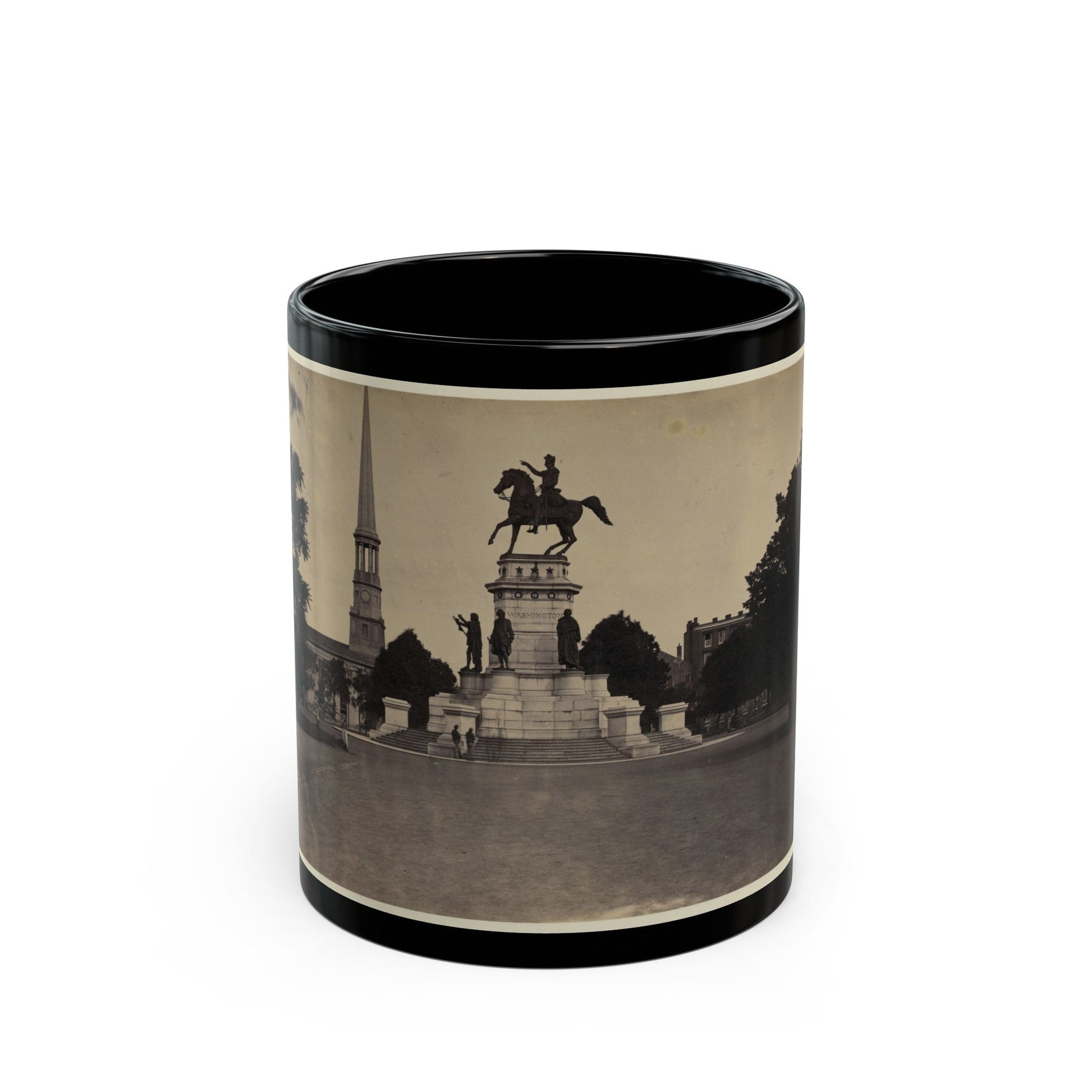 Statue Of George Washington On Horseback On Top Of A Monument In The Capitol Square Area Of Richmond, Virginia (U.S. Civil War) Black Coffee Mug-11oz-The Sticker Space