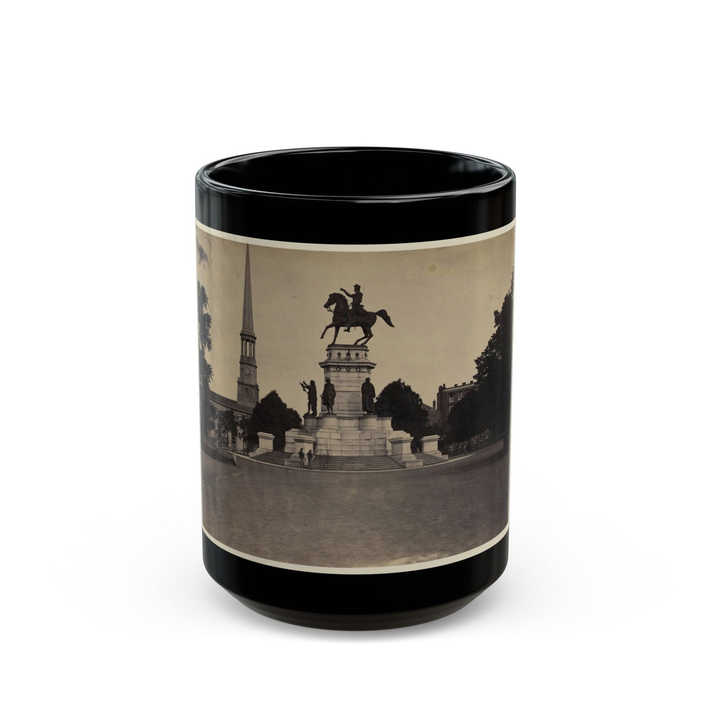 Statue Of George Washington On Horseback On Top Of A Monument In The Capitol Square Area Of Richmond, Virginia (U.S. Civil War) Black Coffee Mug-15oz-The Sticker Space