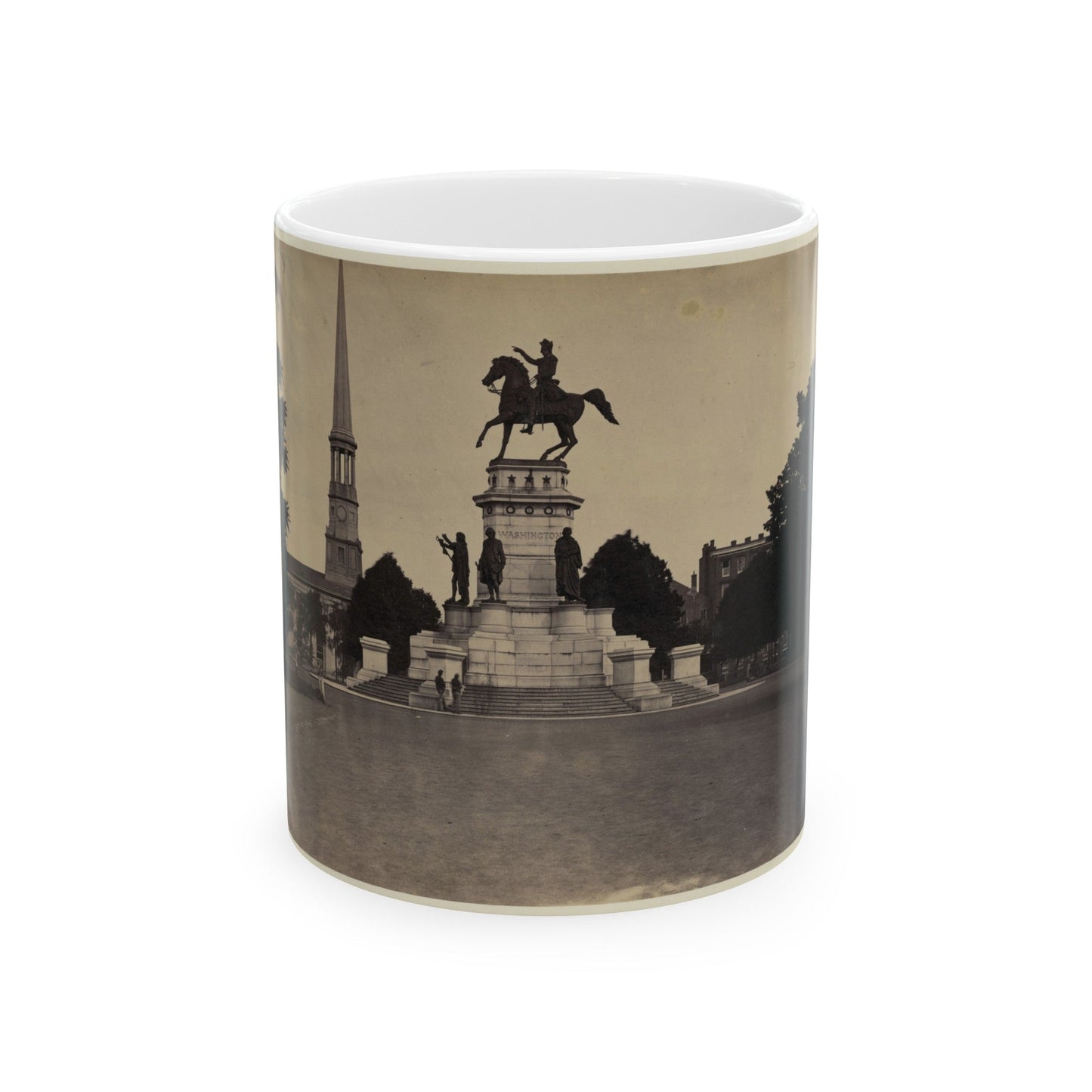 Statue Of George Washington On Horseback On Top Of A Monument In The Capitol Square Area Of Richmond, Virginia (U.S. Civil War) White Coffee Mug-11oz-The Sticker Space