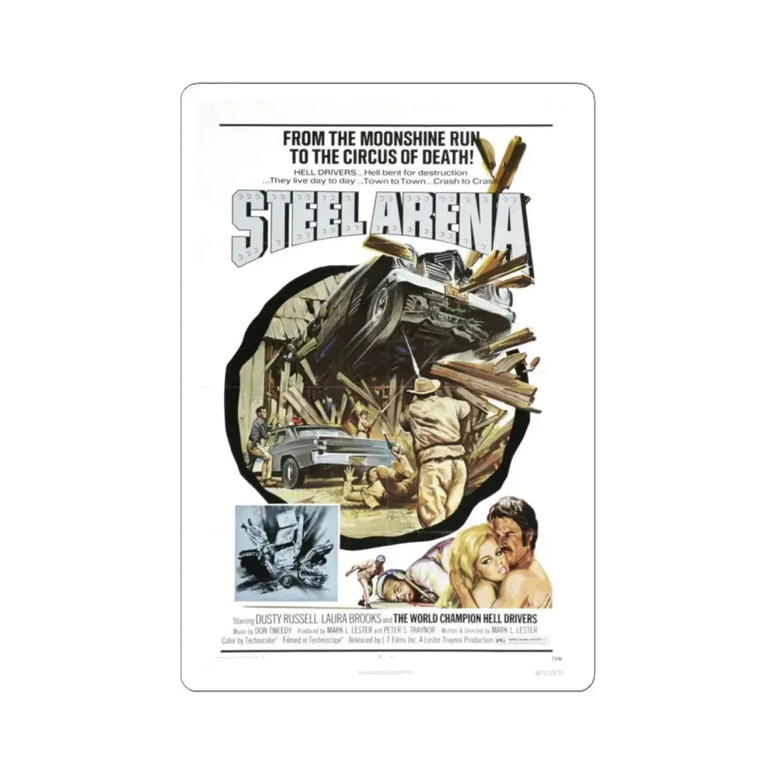 Steel Arena 1973 Movie Poster - STICKER Vinyl Kiss-Cut Decal 6 Inch White - The Sticker Space